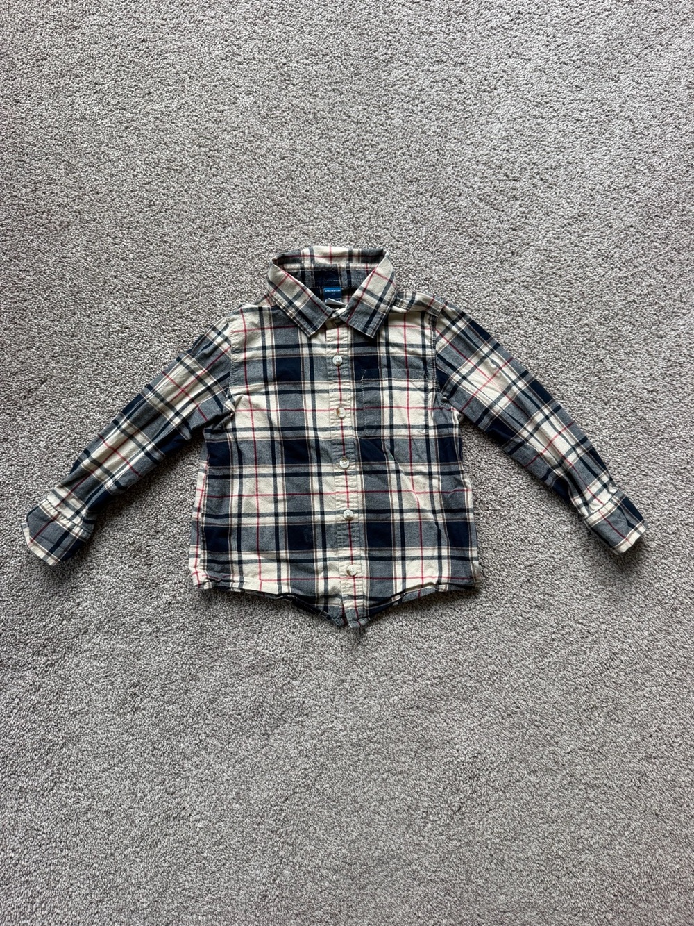 Old Navy Navy, Cream & Red Plaid Button-Down Shirt